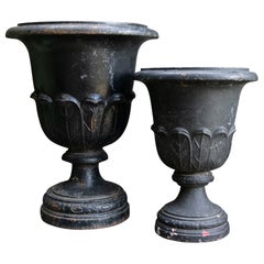 Pair of Vintage Cast Iron Garden Urns