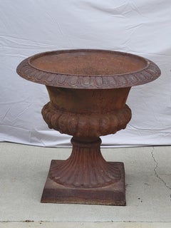 Pair of Vintage Cast Iron Monumental Classical Planters