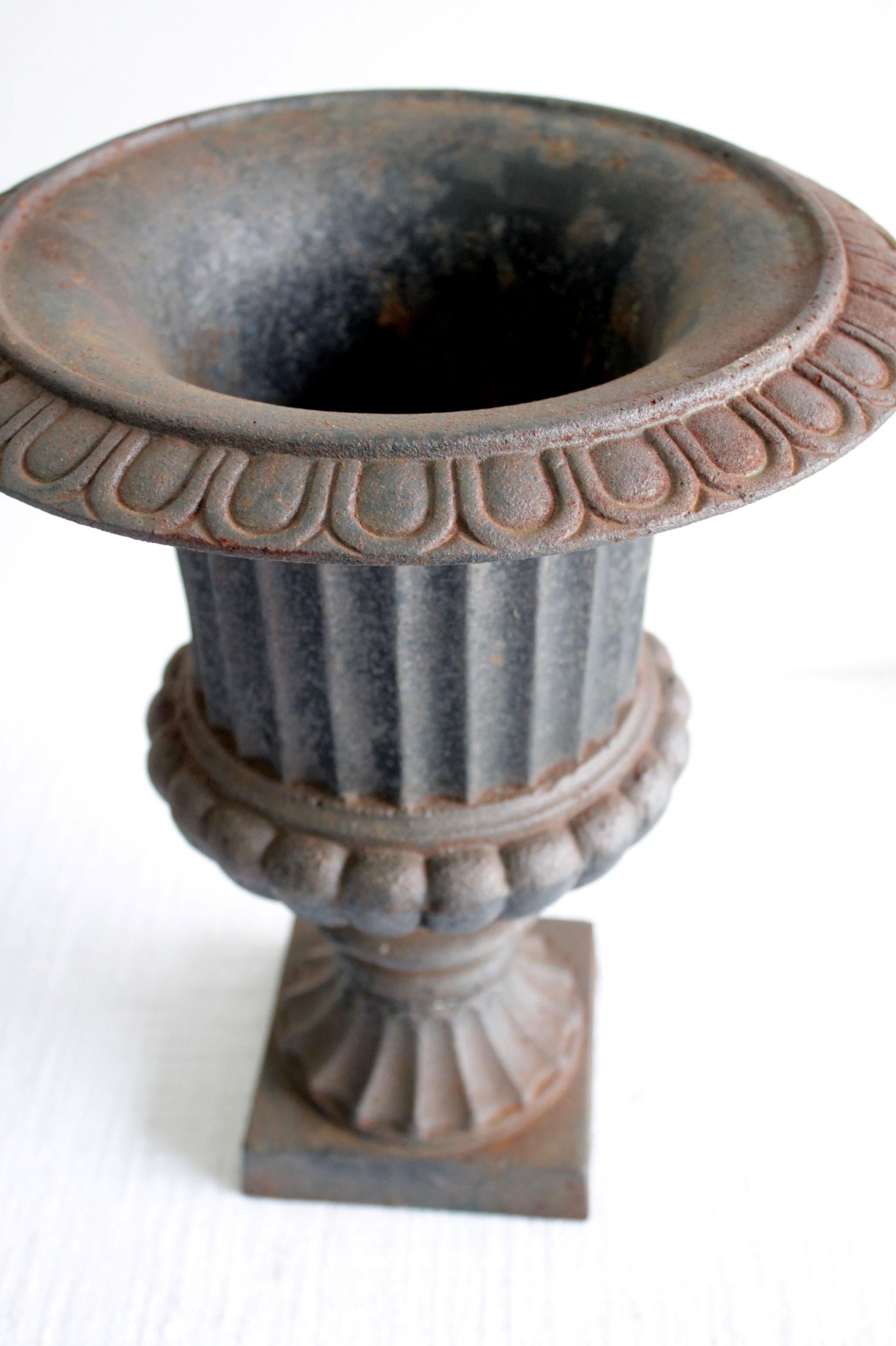 20th Century Pair of Vintage Cast Iron Pedestal Urns