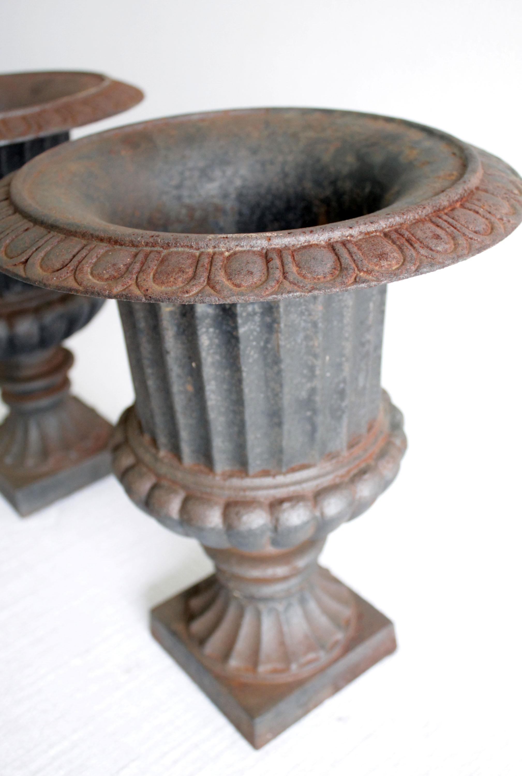 Pair of Vintage Cast Iron Pedestal Urns 5