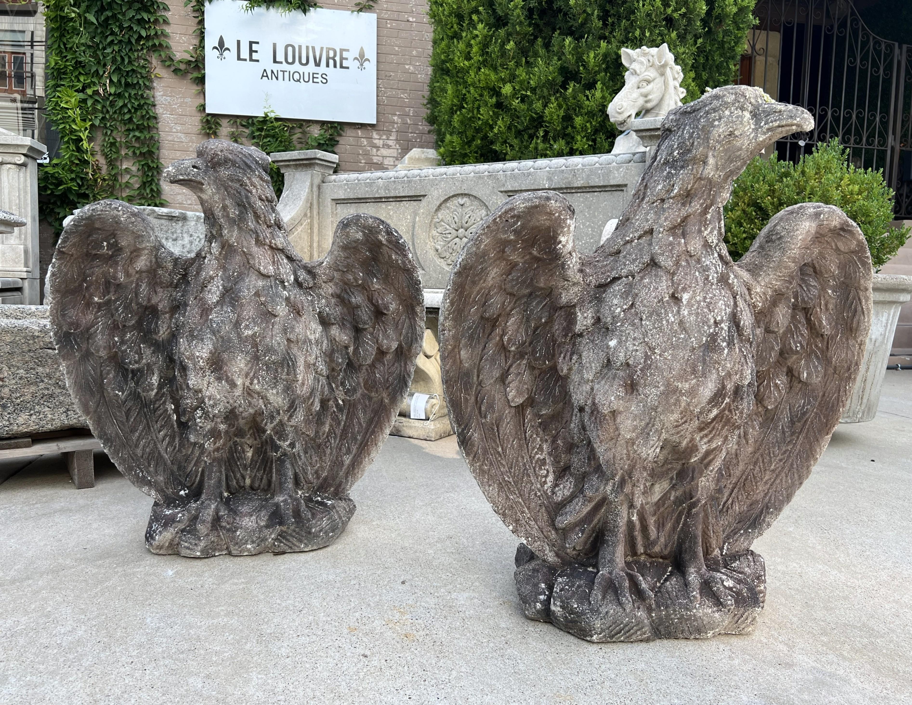 Pair of Vintage Cast Stone Eagles from France For Sale 13
