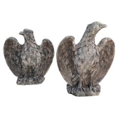 Pair of Vintage Cast Stone Eagles from France
