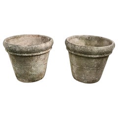 Pair of Vintage Cast Stone Planters with Weathered Patina Pair of Vintage Cast Stone Planters with Weathered Patina