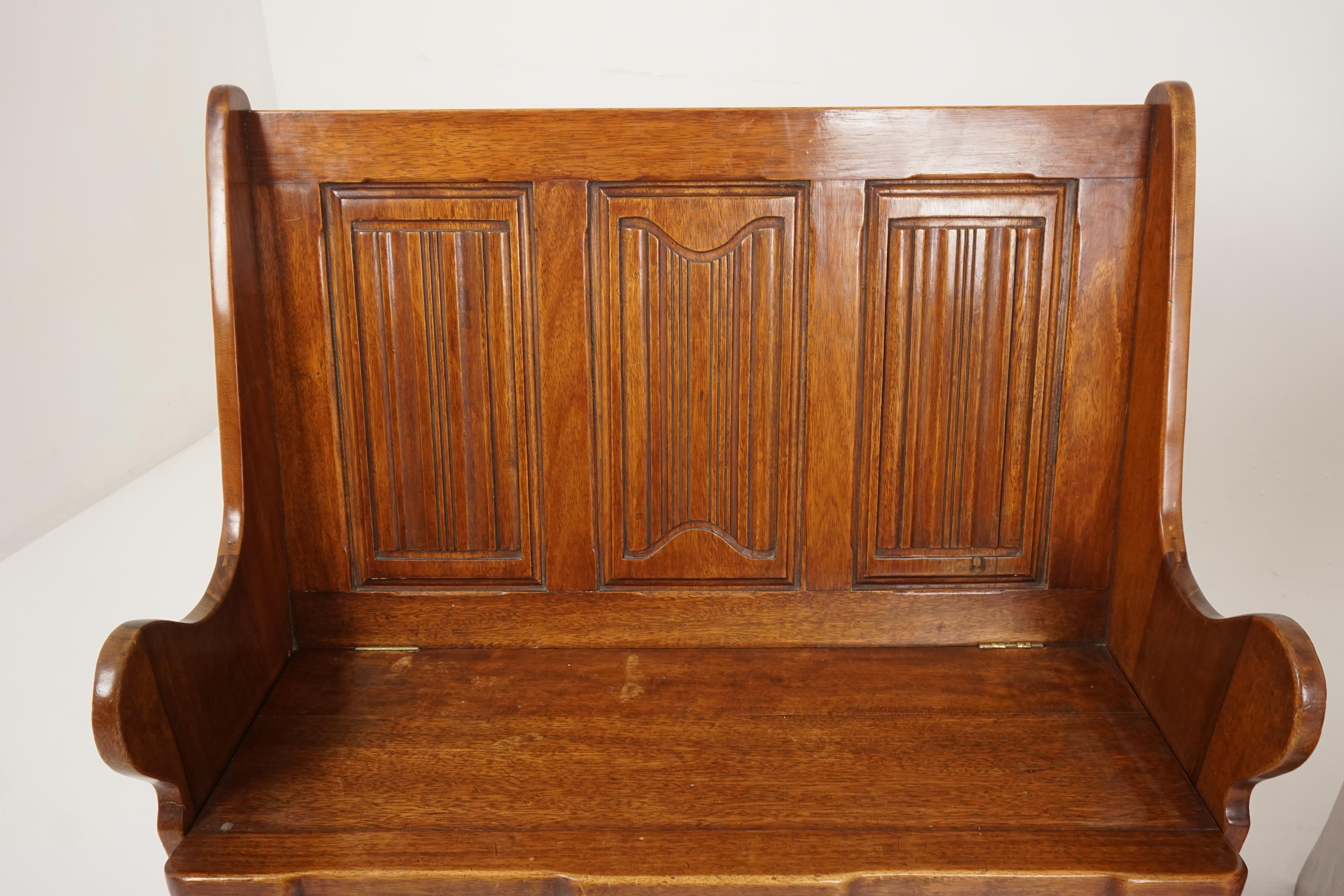 Hand-Crafted Pair of Vintage Caved Gothic Style Box Seat Low Benches, England 1950, B2569