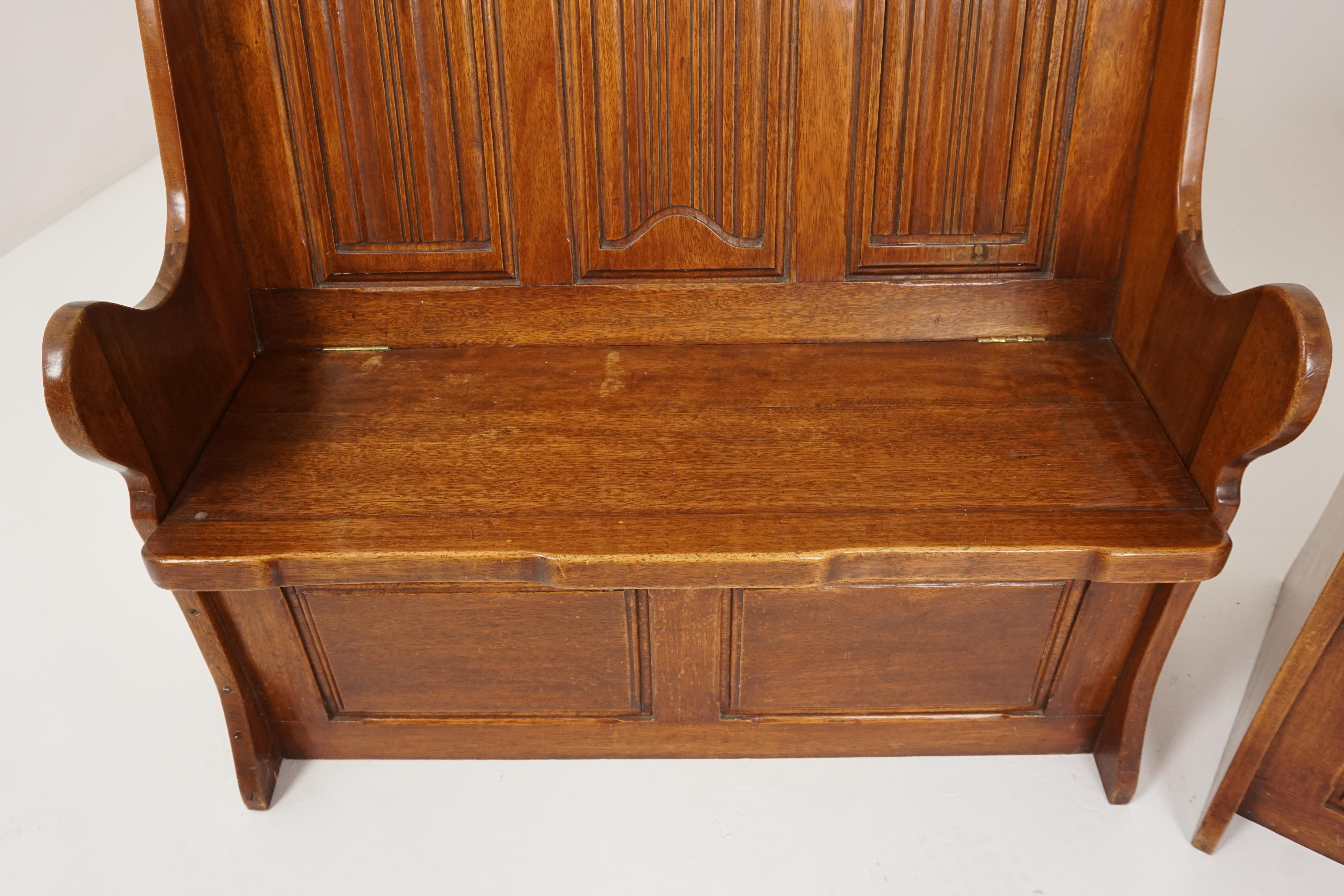 Pair of Vintage Caved Gothic Style Box Seat Low Benches, England 1950, B2569 In Good Condition In Vancouver, BC