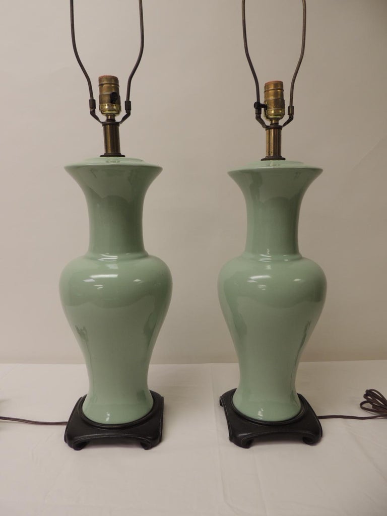 Pair of Vintage Celadon Porcelain Table Lamps For Sale at ...