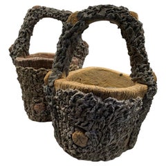 Pair of Vintage Cement Basket Planters - Jardiniéres
