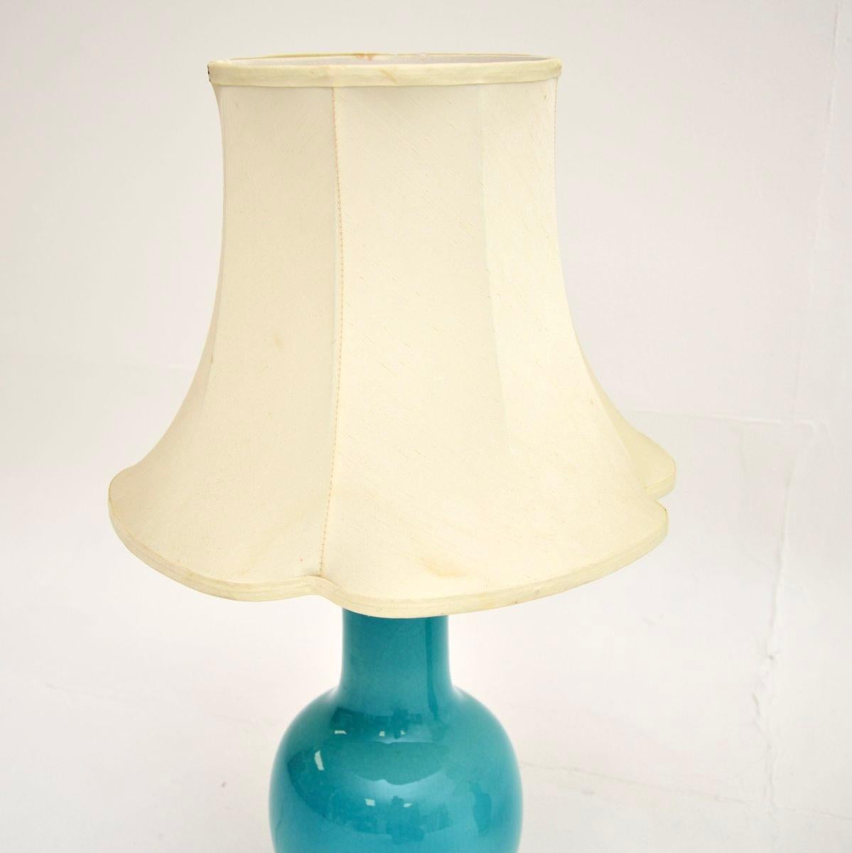 British Pair of Vintage Ceramic and Brass Table Lamps