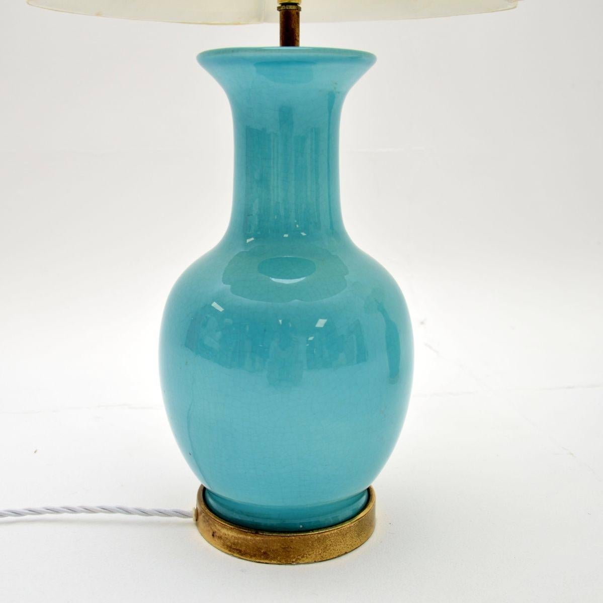 Mid-20th Century Pair of Vintage Ceramic and Brass Table Lamps For Sale