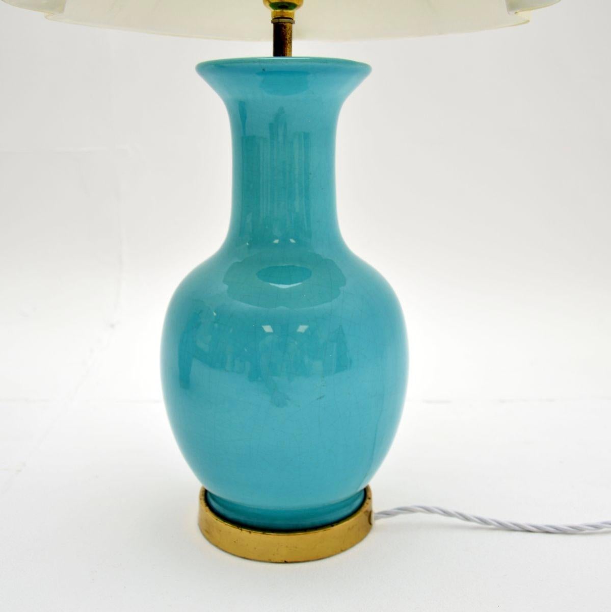Pair of Vintage Ceramic and Brass Table Lamps For Sale 1