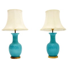 Pair of Vintage Ceramic and Brass Table Lamps