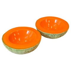 Pair of Vintage Ceramic Cantaloupe Bowls by Ed Langbein