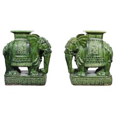 Pair of Antique Ceramic Elephant Stands