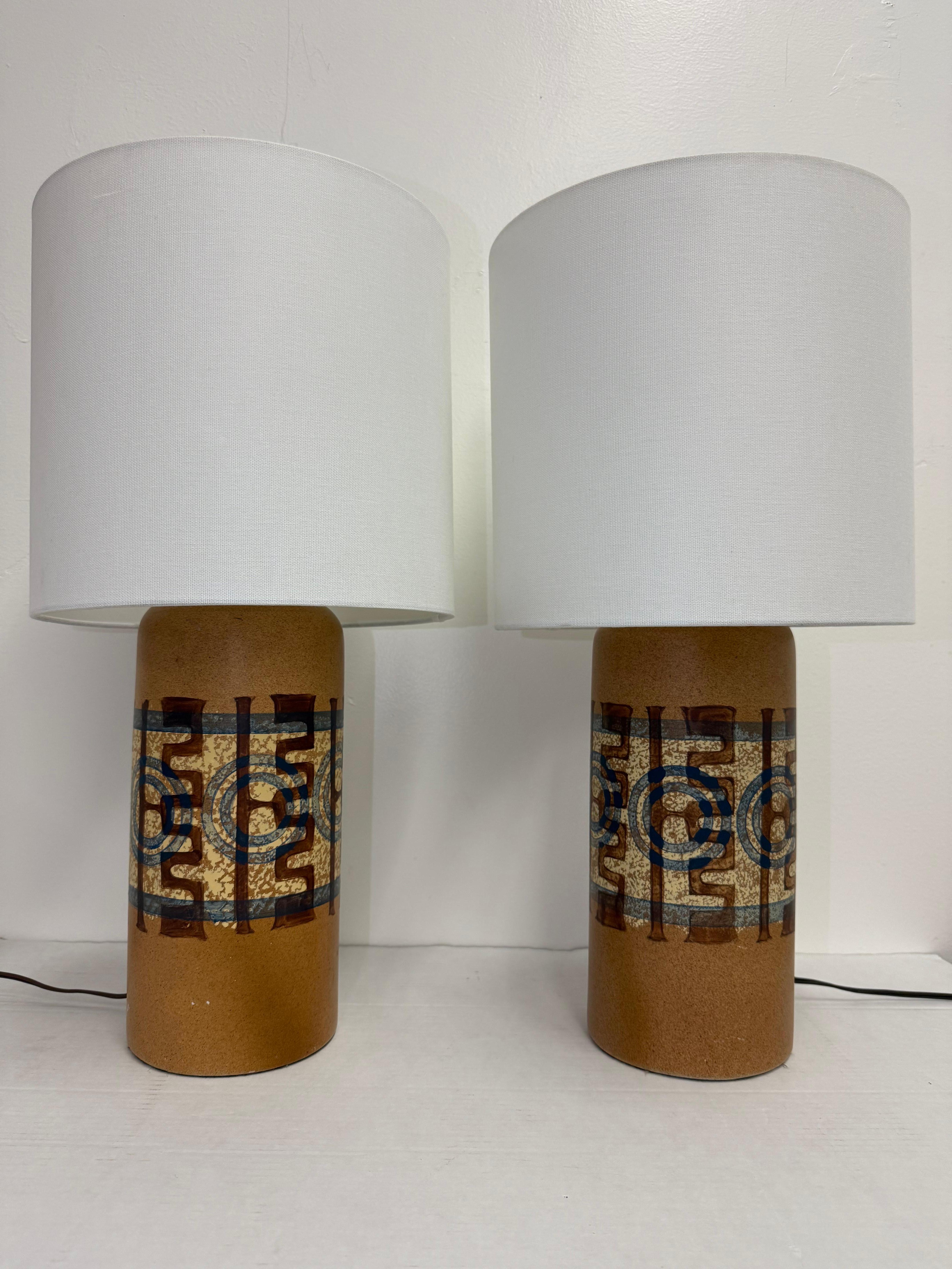 Mid-Century Modern Paire de lampes en céramique vintage d'Elspeth Cohen pour Lapid  MCM Studio Pottery en vente