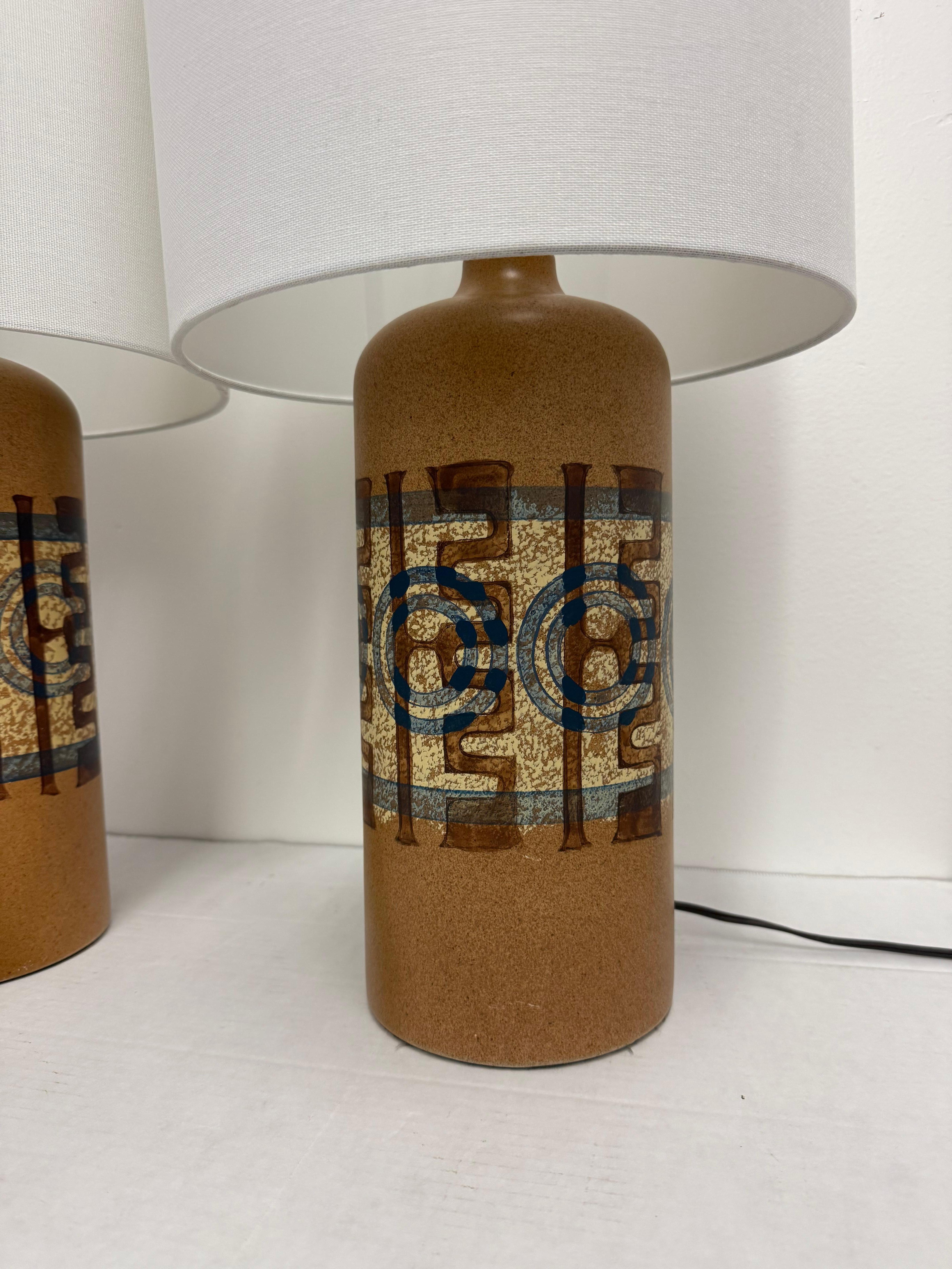 Fin du 20e siècle Paire de lampes en céramique vintage d'Elspeth Cohen pour Lapid  MCM Studio Pottery en vente