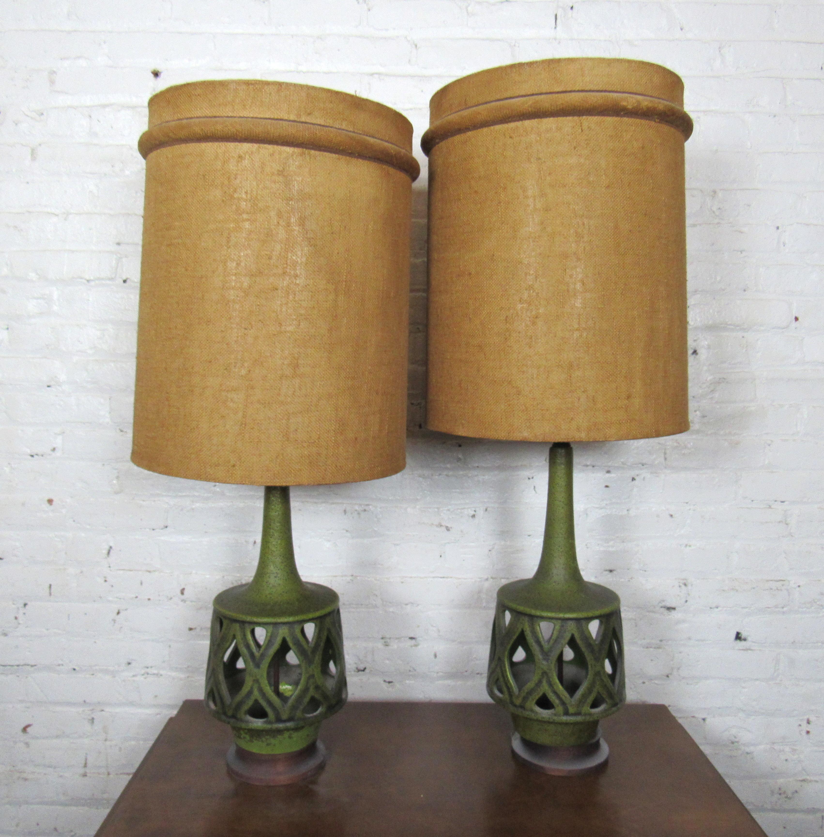 Mid-Century Modern Pair of Vintage Ceramic Lamps