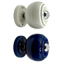 Pair of Vintage Ceramic Lamps in White & Blue - MCM Design Italian Lighting