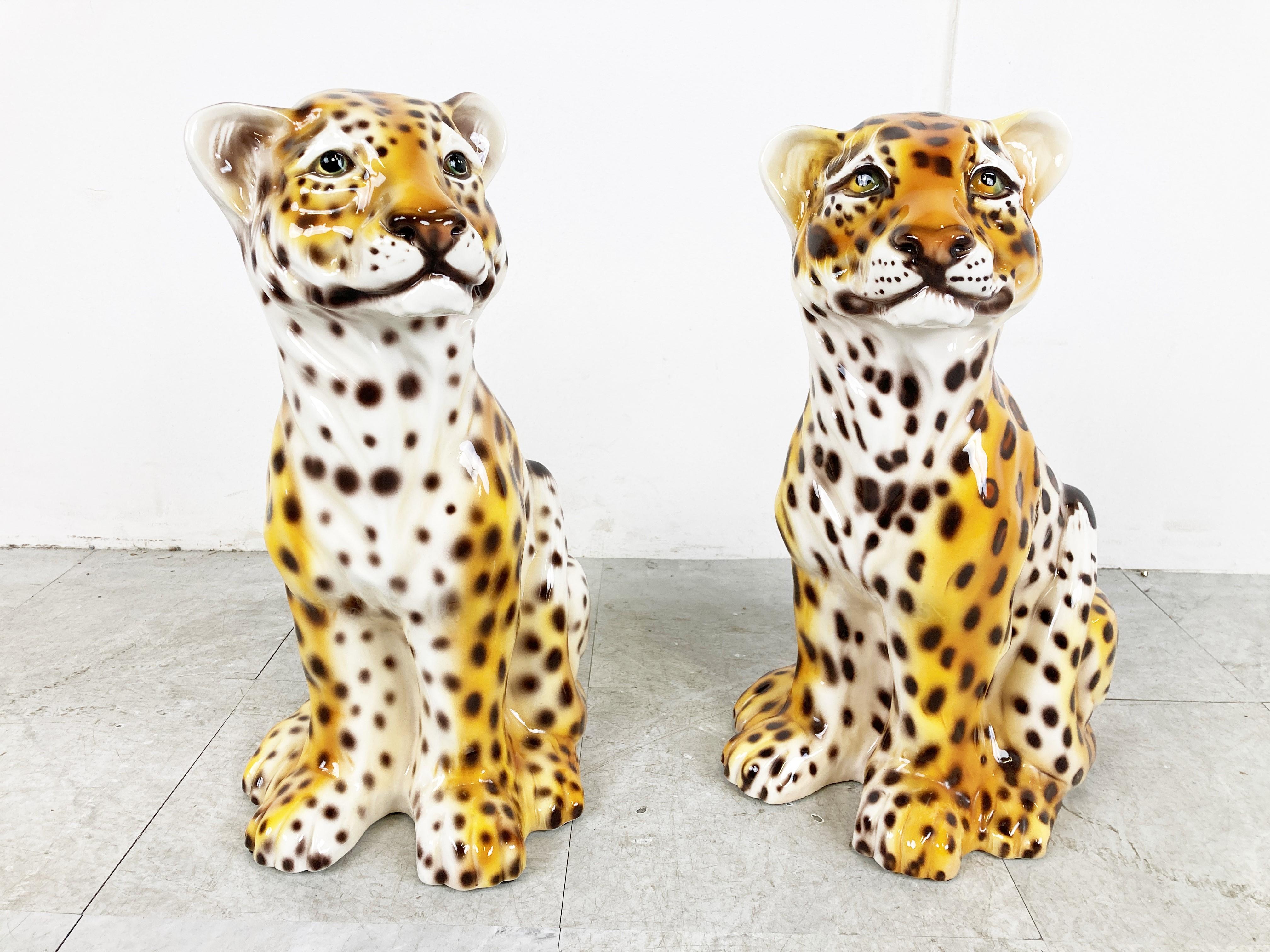 Italian Pair of Vintage Ceramic Leopards, 1970s