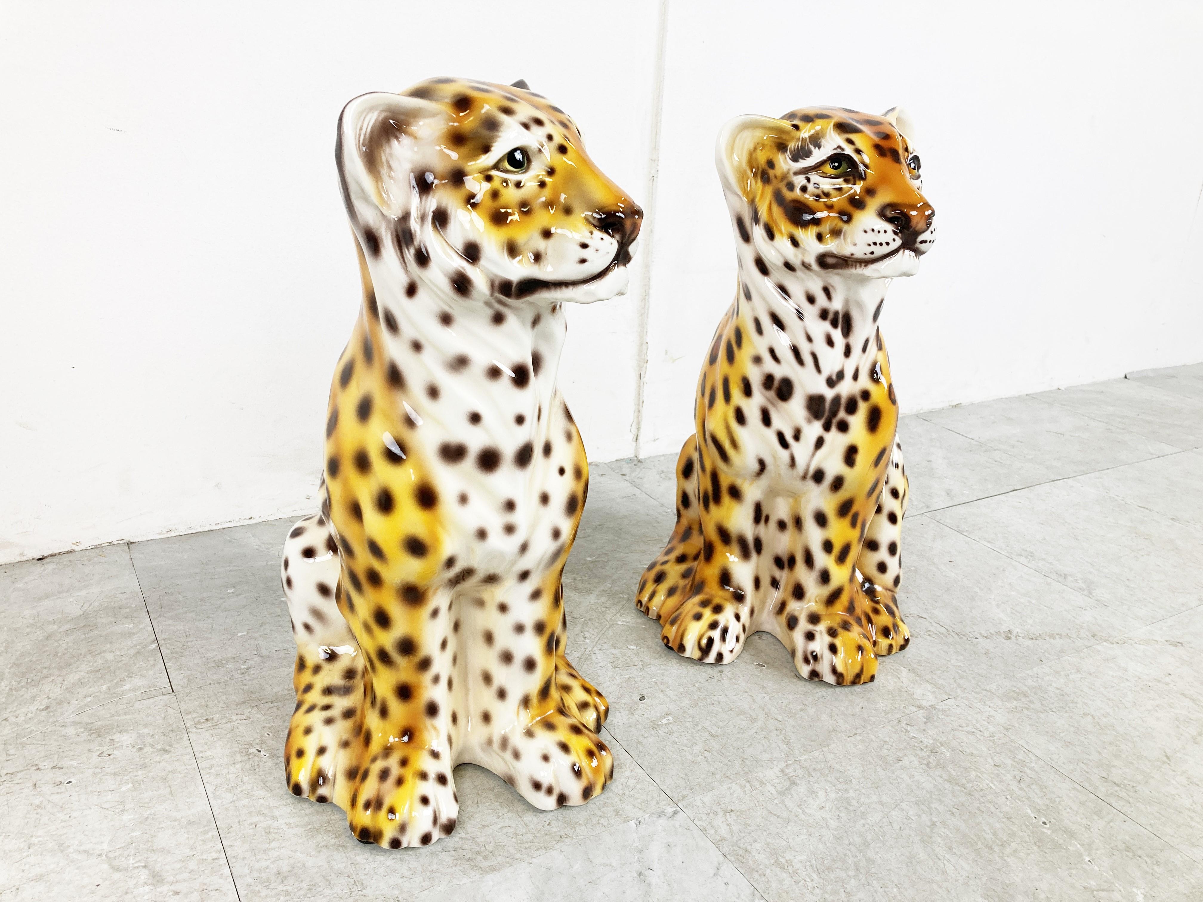 Pair of Vintage Ceramic Leopards, 1970s In Good Condition In HEVERLEE, BE
