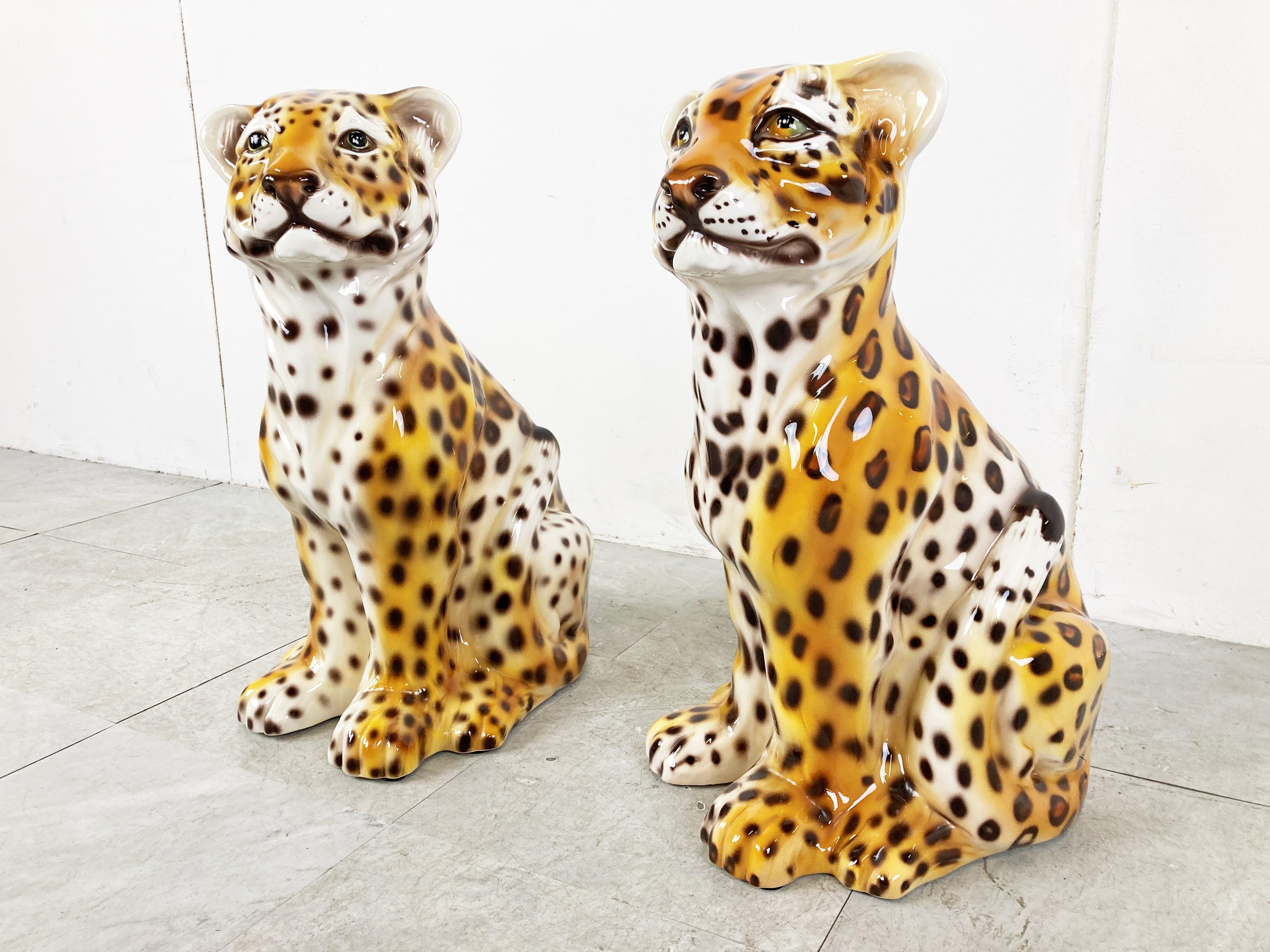 Late 20th Century Pair of Vintage Ceramic Leopards, 1970s
