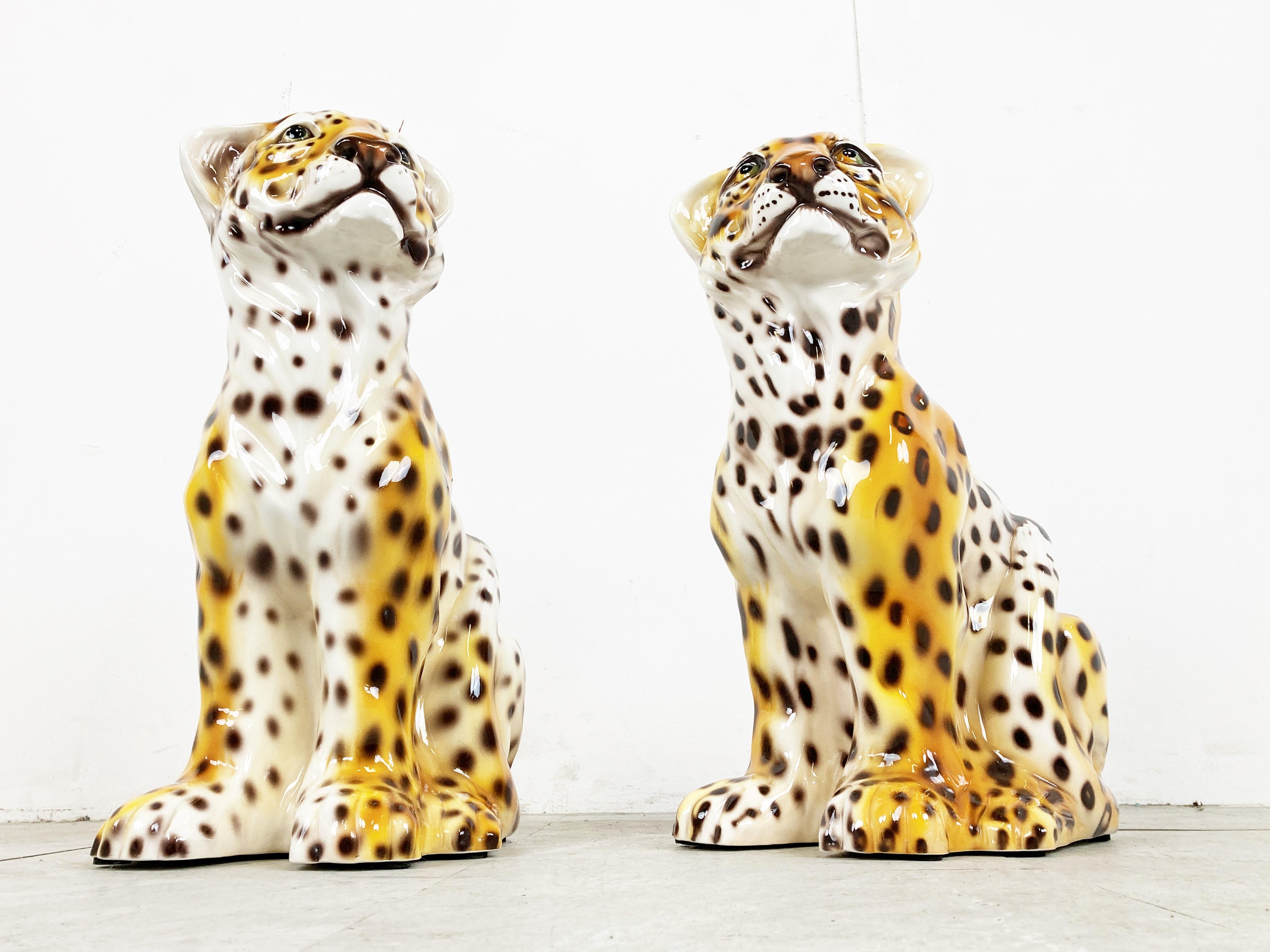 Pair of Vintage Ceramic Leopards, 1970s 1