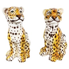 Pair of Vintage Ceramic Leopards, 1970s