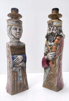 Pair of Vintage Ceramic Liquor Bottles Representing a King and a Queen, Italy