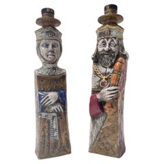 Pair of Vintage Ceramic Liquor Bottles Representing a King and a Queen, Italy