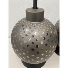 Pair of Vintage Ceramic Metallic Silver Glaze Ball Lamps by Marbro, circa 1970