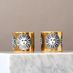 Pair of Vintage Ceramic Piero Fornasetti Gilded 'I Soli' Cups Jars. Italy 1950s.