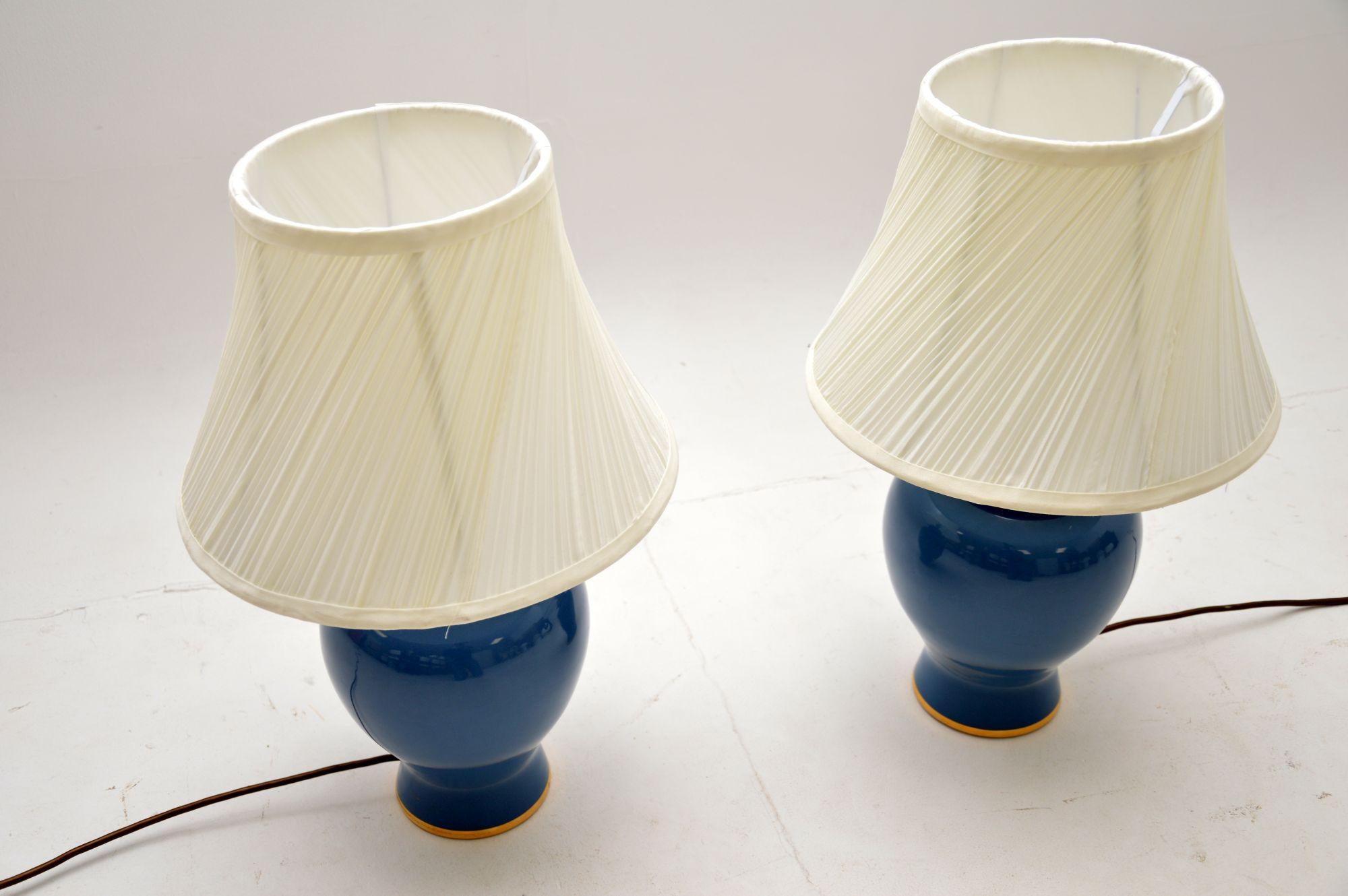 Chinese Export Pair of Vintage Ceramic Table Lamps