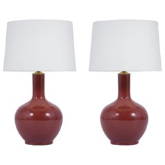 Paar rote Mid Century Modern Tischlampen