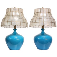 Single Vintage Ceramic Table Lamp with Capiz Shell Shade