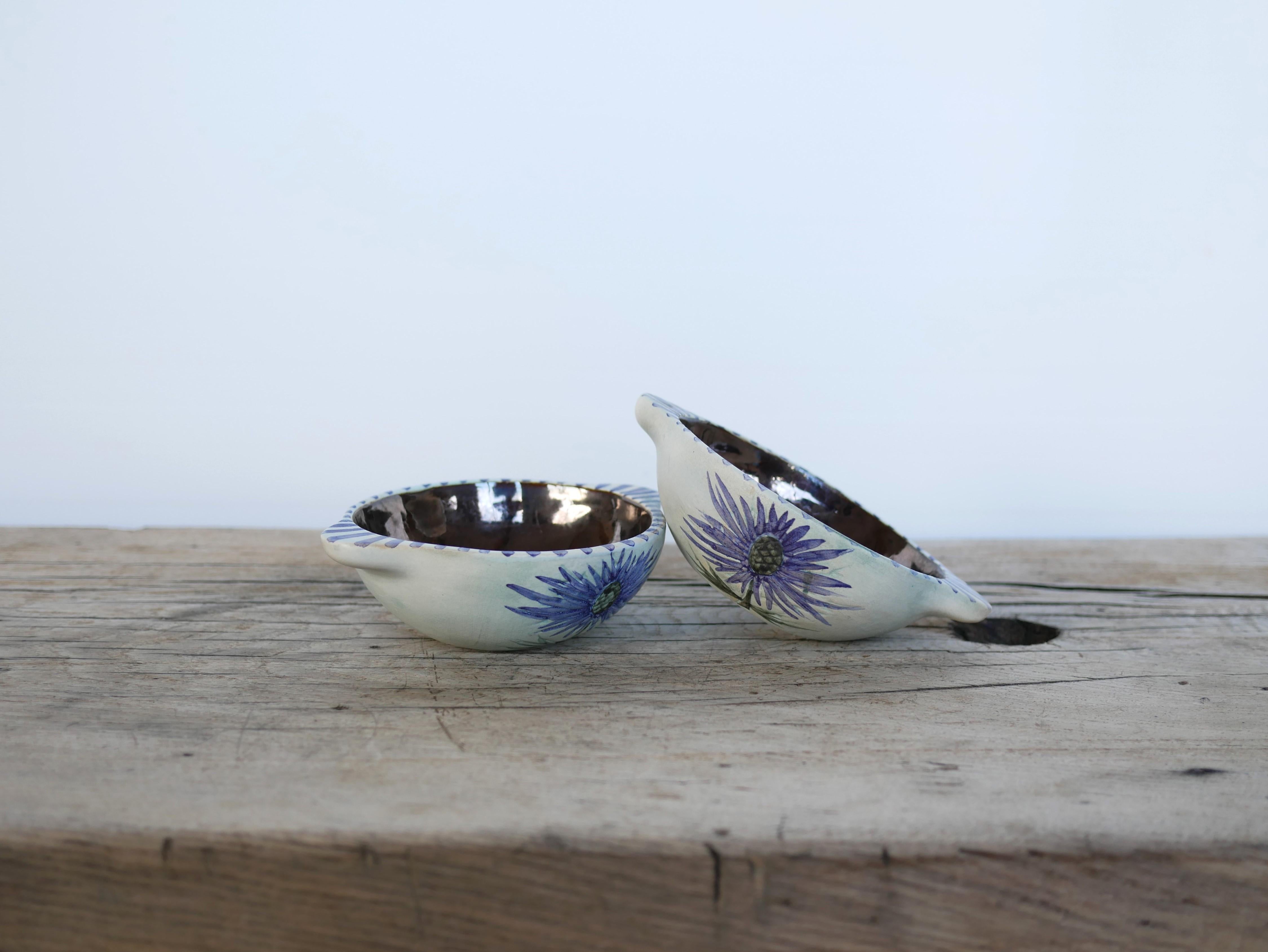 Pareja de cuencos vintage de cerámica de cardo de Marie Madeleine Jolly siglo XX en venta