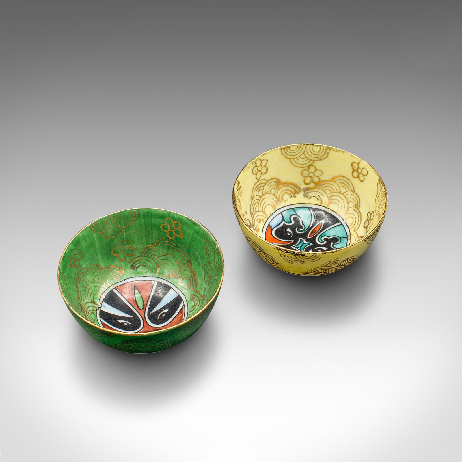 Mid-Century Modern Pair Of Vintage Ceremonial Teacups, Chinese, Ceramic, Decorative Cup, Circa 1960 For Sale