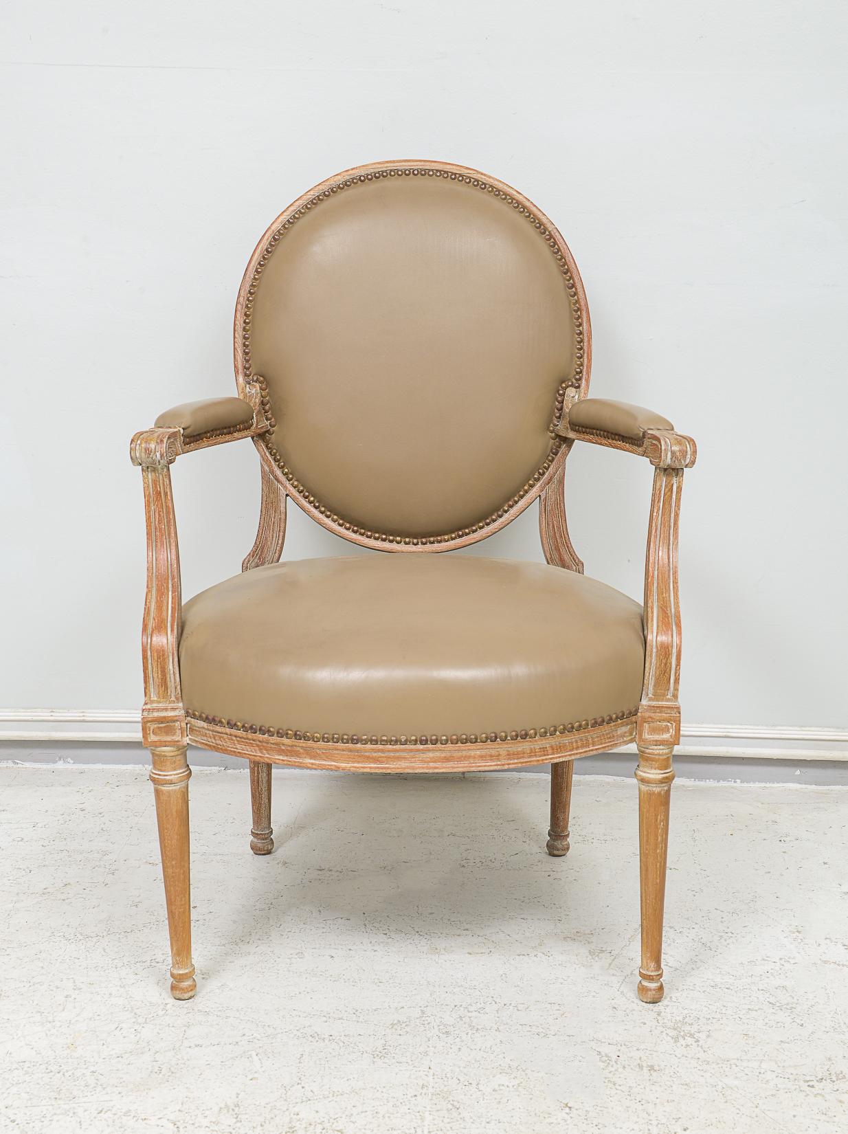 Pair of Vintage Cerused Oak Armchairs in the Neoclassic Manner