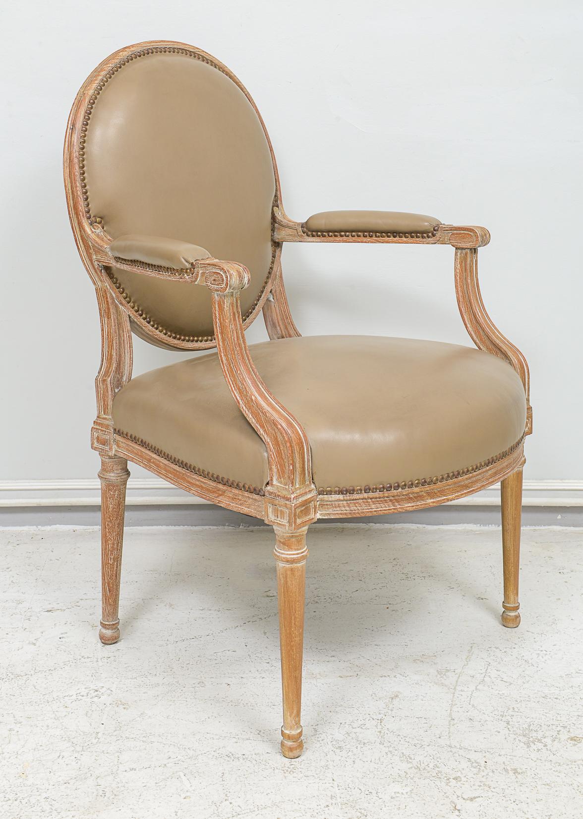 Neoclassical Pair of Vintage Cerused Oak  Armchairs in the Neoclassic Manner For Sale