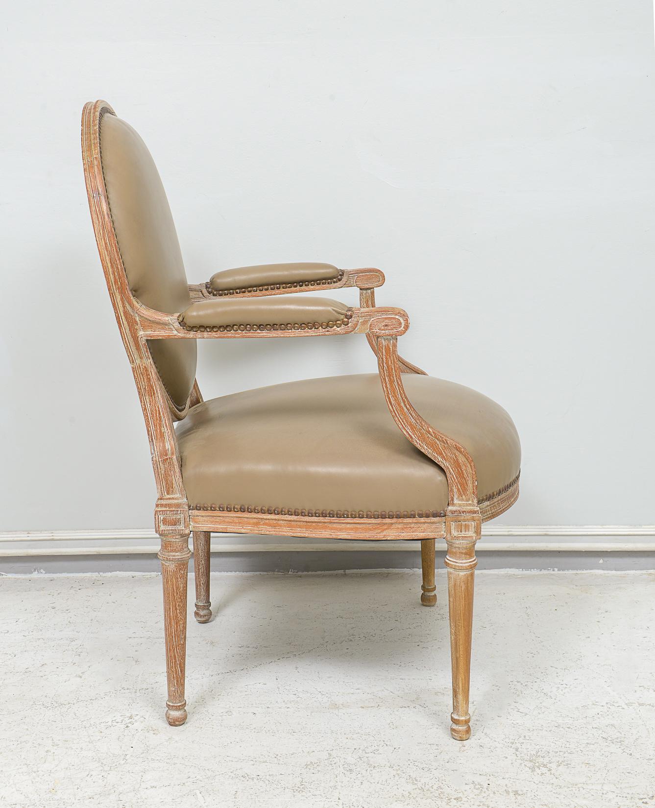 French Pair of Vintage Cerused Oak  Armchairs in the Neoclassic Manner For Sale