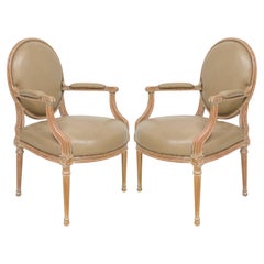 Pair of Vintage Cerused Oak  Armchairs in the Neoclassic Manner