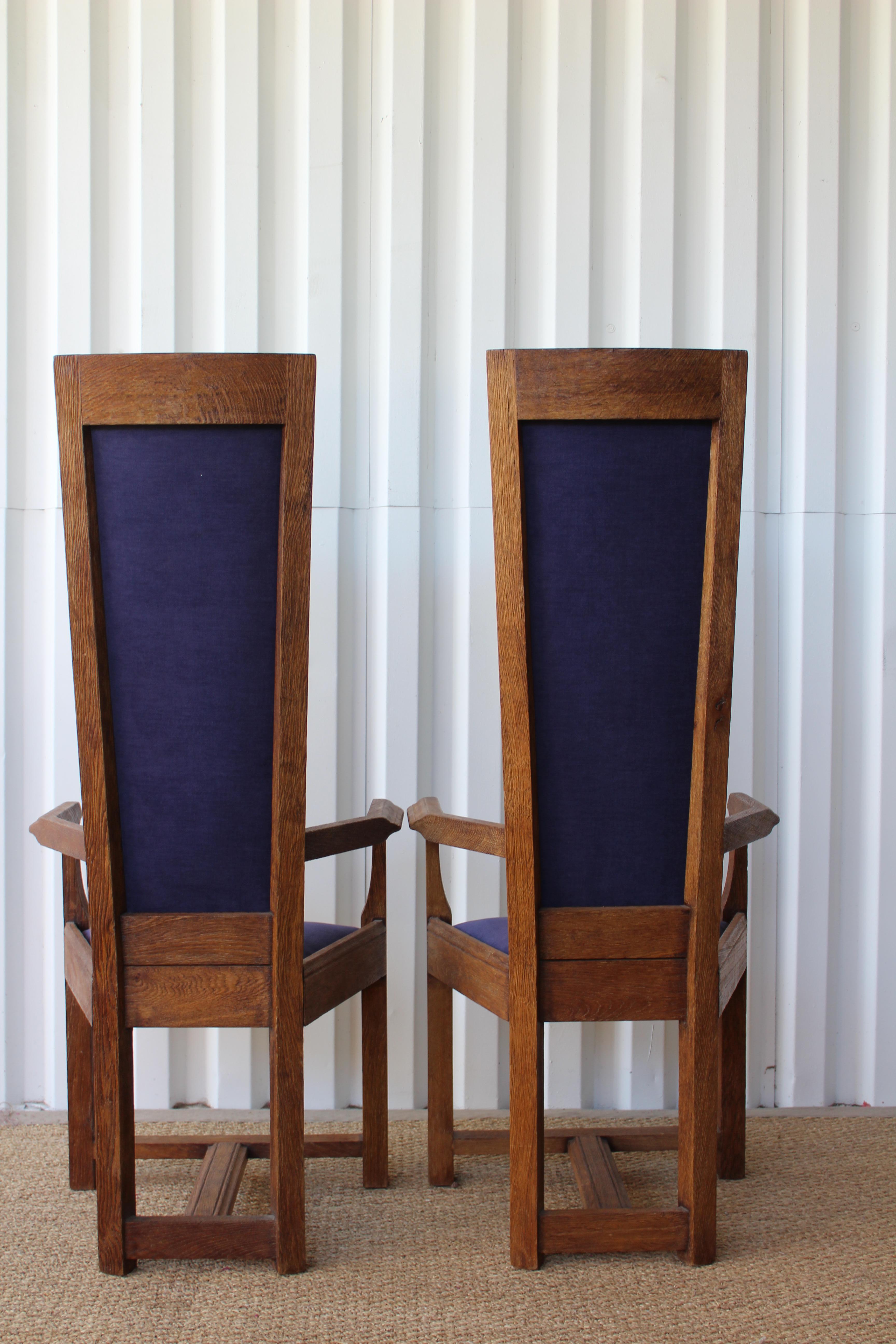 Cerused Pair of Vintage Gauged Oak Hall Chairs, France, 1940s