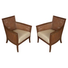 Pair of Used Cerused Oak Woven Arm Chairs