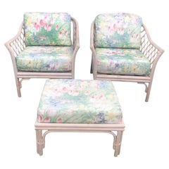 Pair of Vintage Cerused Rattan Chairs