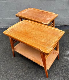 Pair of Vintage Cerused White Oak End Tables / Night Stands, USA, 1953