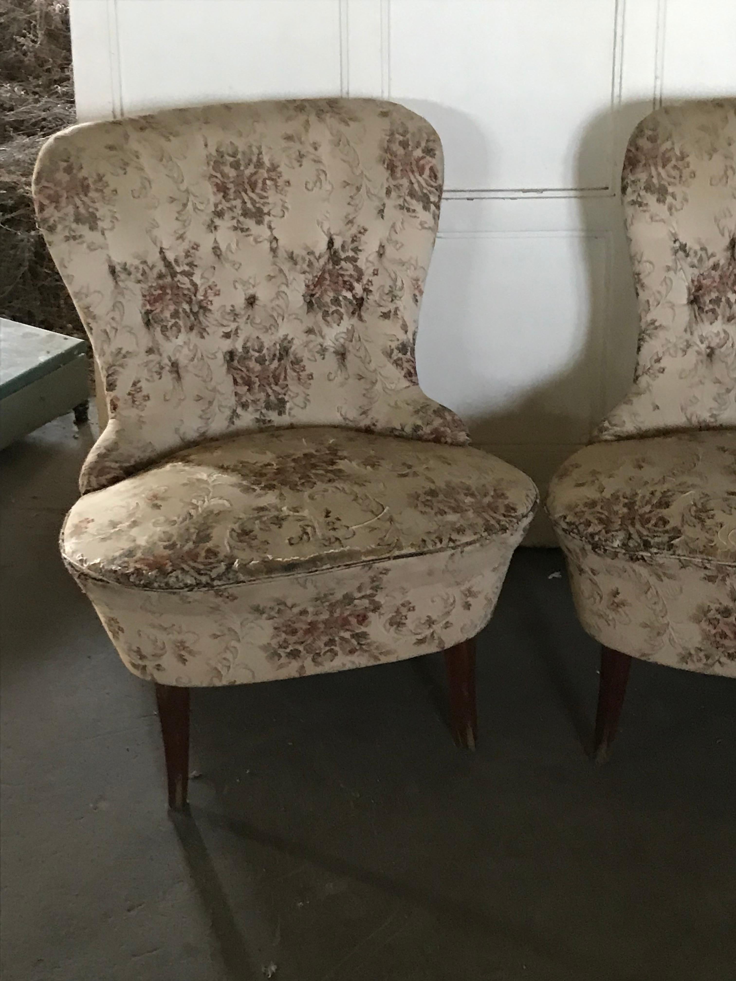 Romantic Pair of Vintage Chairs in Original Floral Fabric For Sale