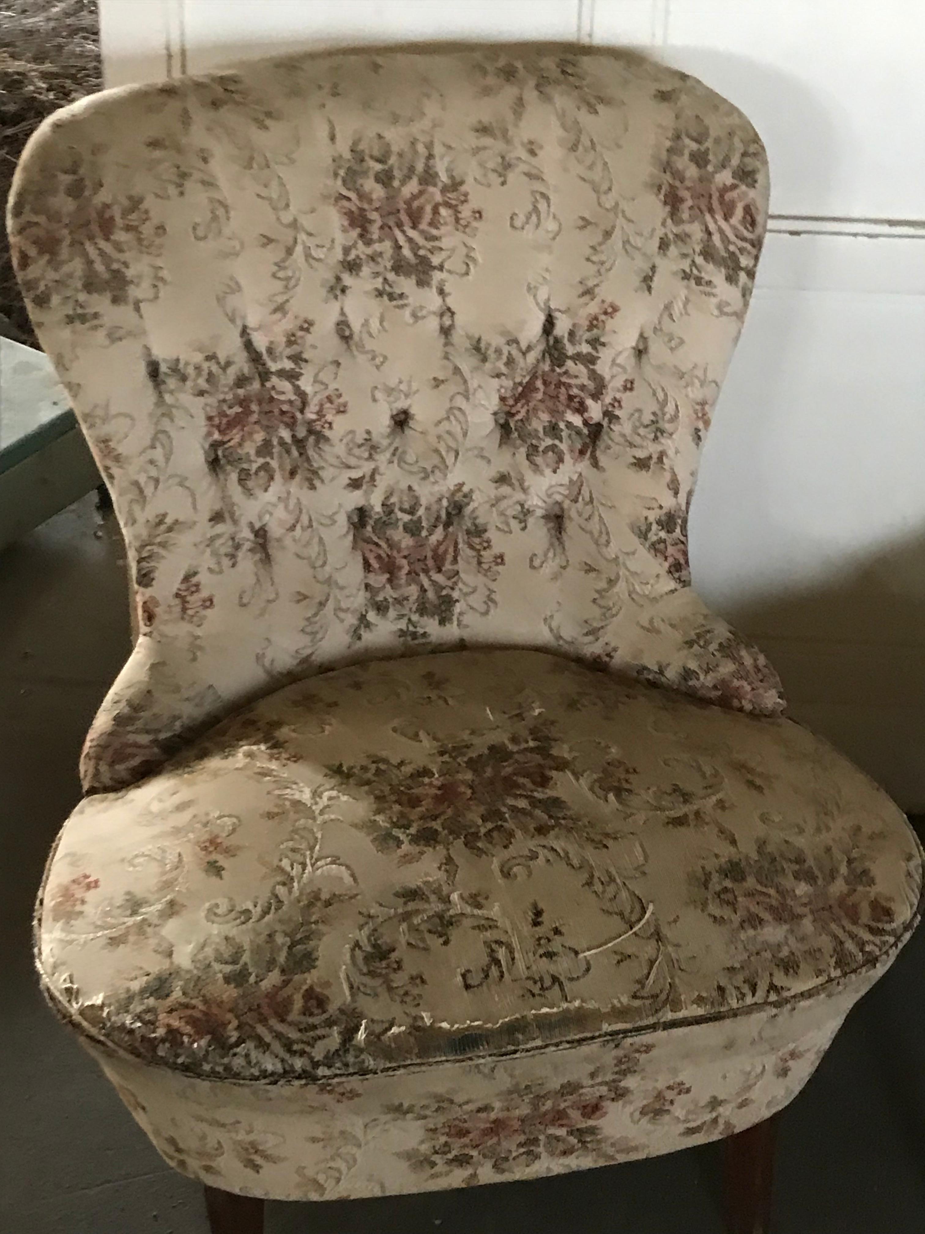 Hungarian Pair of Vintage Chairs in Original Floral Fabric For Sale