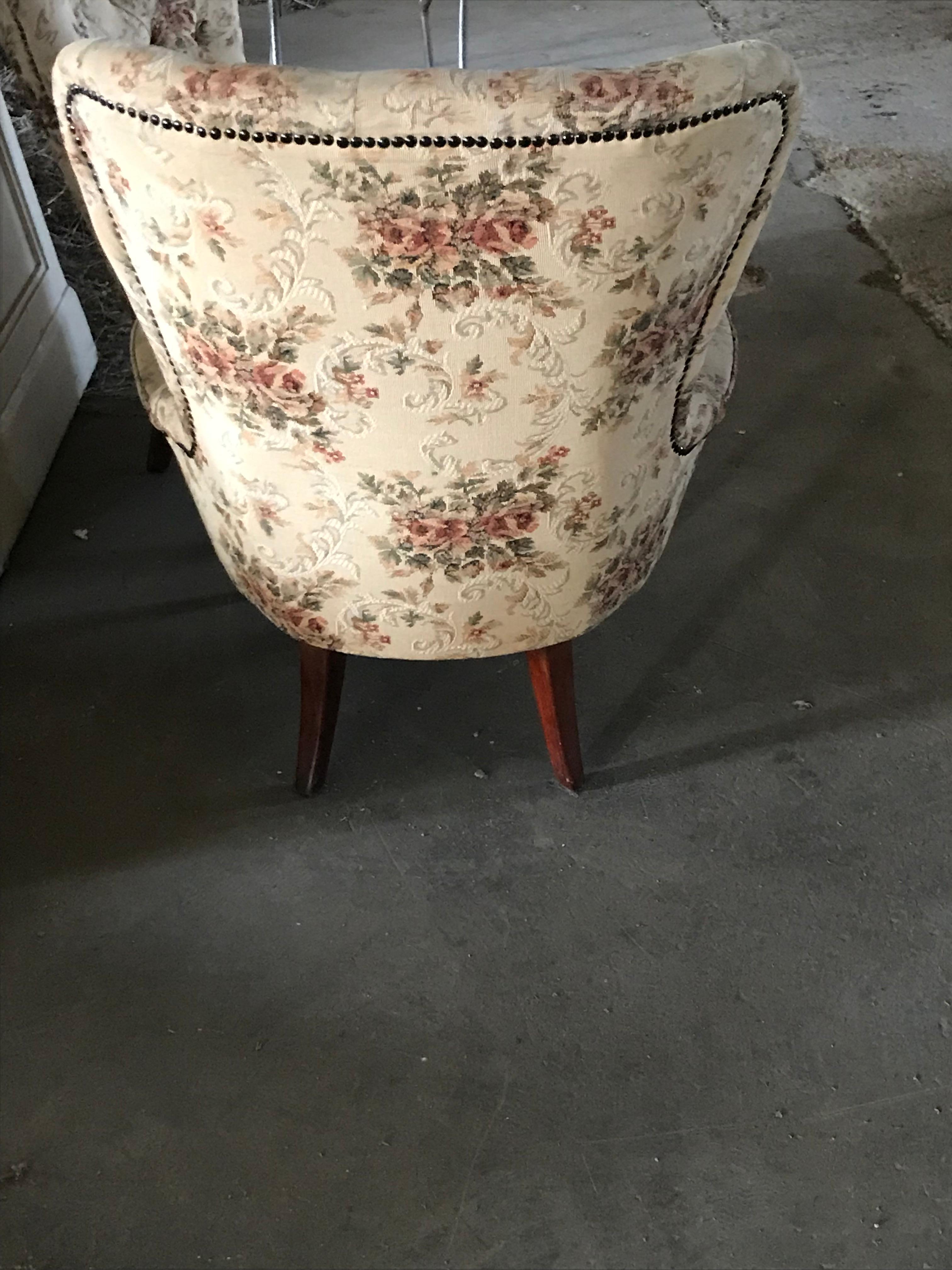 Pair of Vintage Chairs in Original Floral Fabric For Sale 2