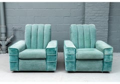Pair Of Vintage Channel Back Art Deco Style Club Chairs In Custom Upholstery