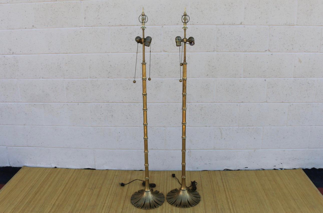 Amazing pair of vintage American floor lamps from the 1970’s. This lamps are made of brass in the style of bamboo. They were designed by Chapman, (no label). The lamps are in good, vintage, condition and they have a beautiful original patina. Also,