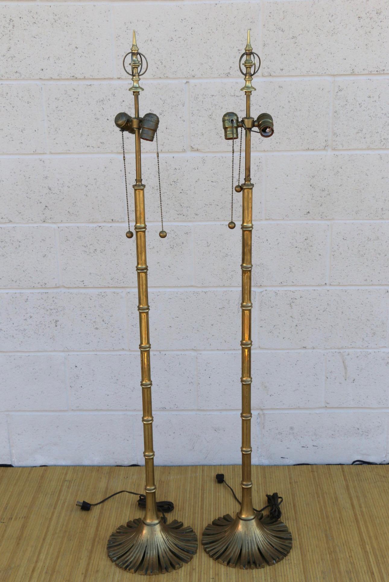 Pair of Vintage Chapman Brass Bamboo Floor Lamp In Good Condition For Sale In North Hollywood, CA