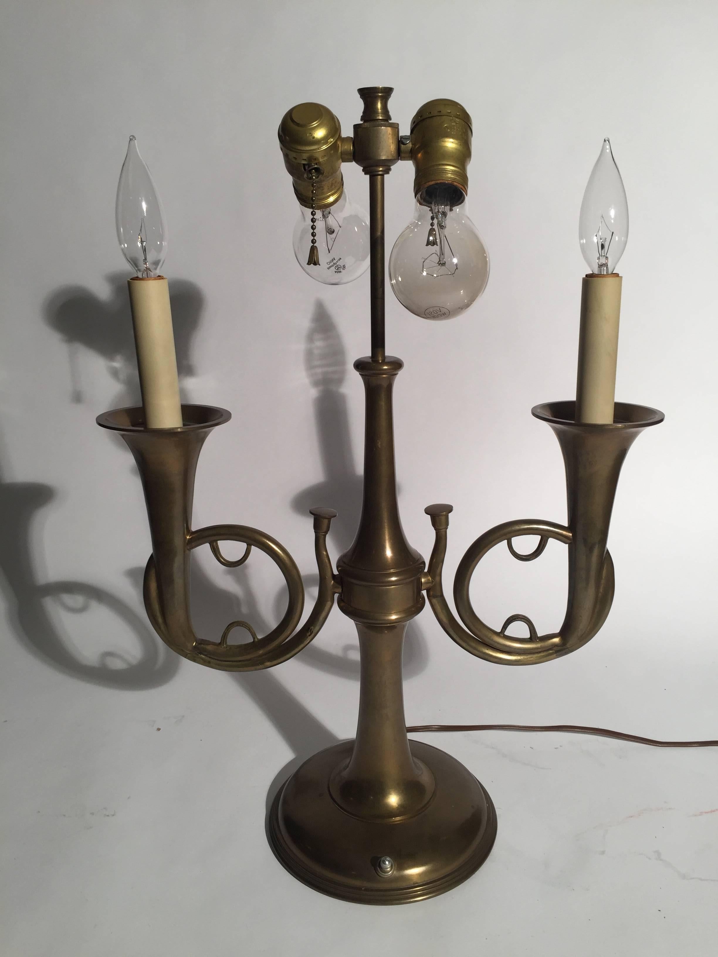 Pair of Vintage Chapman French Horn Lamps In Excellent Condition In Lambertville, NJ
